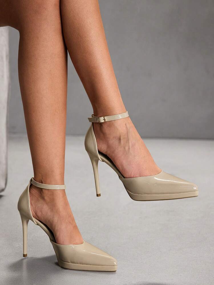 CUCCOO SZL Women Shoes Women's Pointed Thin High Heel Height Water Table Apricot Women's High Heel Shoes Ankle Strap Hollow Shoes Wedding Party Banquet Nightclub Stylish Simple High Heel Women's Shoes Valentine's Day