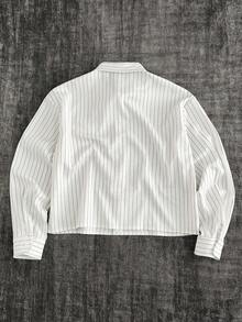 Manfinity VCAY 男士梭织十字印花条纹长袖单排扣休闲口袋衬衫 - 白色 - 查看 4