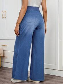 SHEIN 孕妇休闲水洗宽松牛仔裤 - 藍色 - 查看 2