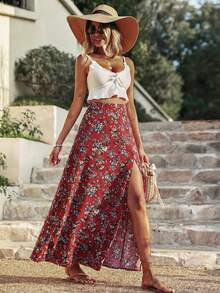Breezaya Chân váy maxi xẻ đùi in họa tiết hoa nhí dành cho nữ - Nhiều màu - Xem 4