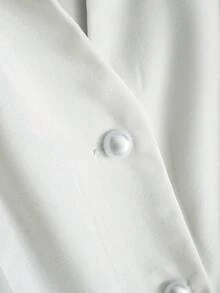 Franclia Women's Black & White Patchwork Shirt, Decorated With Pearl Buttons, Paired With Gold Buckle As Waist Belt, Elegant For Commuting - Black and White - View 6