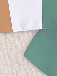 Set de 2 piezas de ropa para niño, camiseta de manga corta con cuello redondo con estampado minimalista de logotipo y bloques de color, combinada con pantalones cortos de unicolor, adecuado para salidas en verano - Multicolor - Ver 6