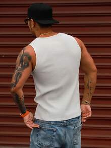 DAZY Men's Slim Fit Solid White Textured Fabric Tank Top, Summer - White - View 2