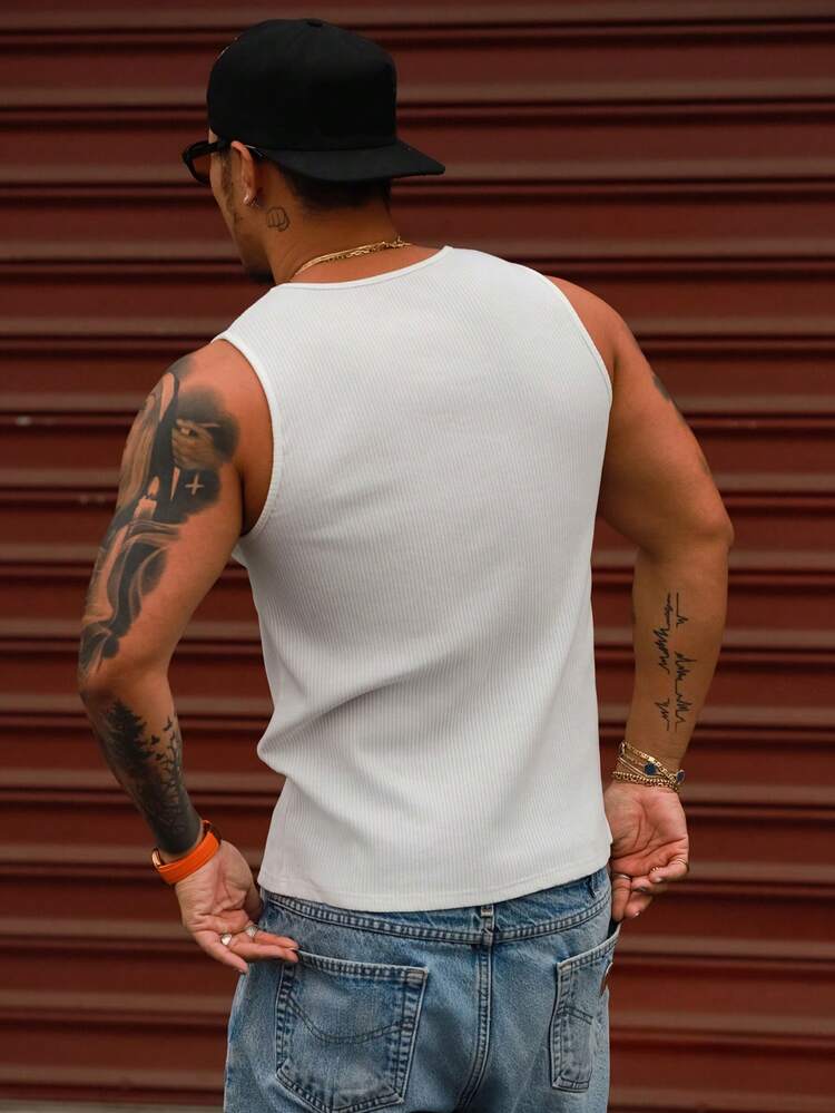 Men's Slim Fit Solid White Textured Fabric Tank Top, Summer