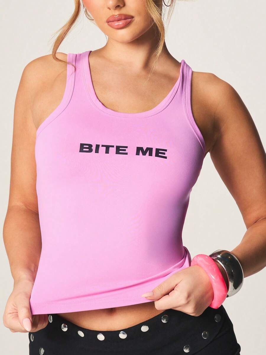 MISSGUIDED 印有“咬我”字样的无袖休闲夏季背心 - 粉色 - 查看 1