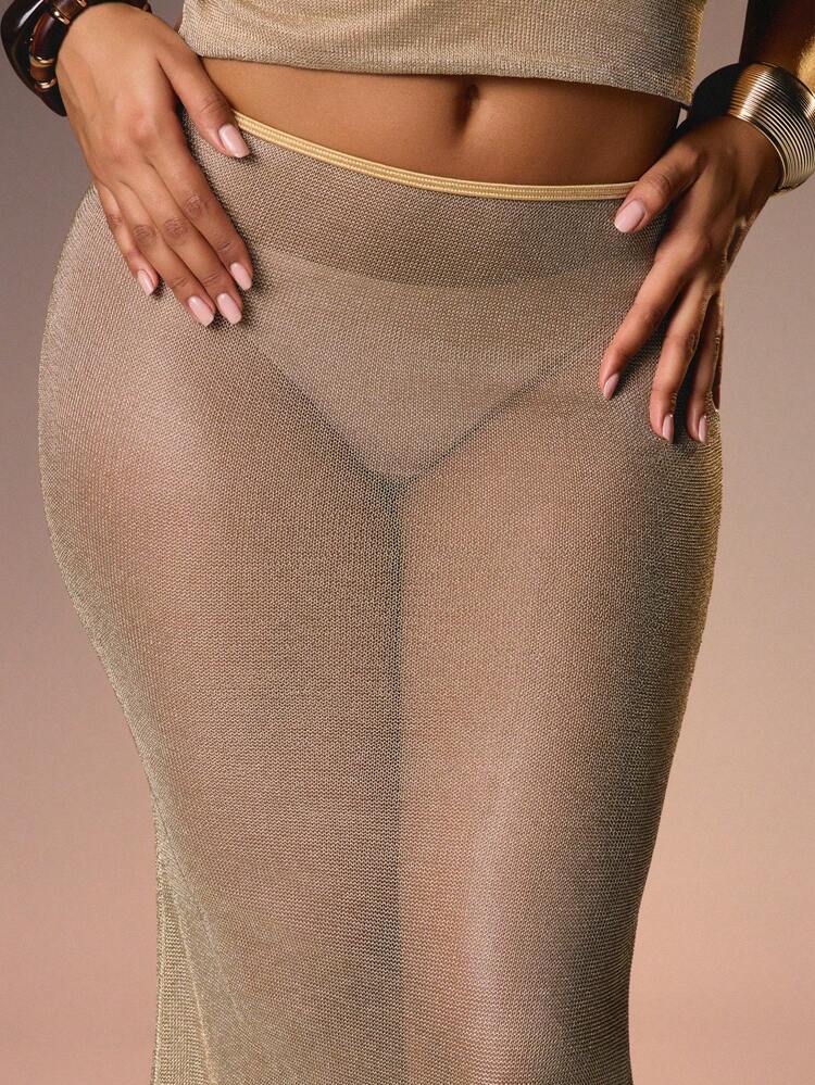 MISSGUIDED Schimmernder metallischer Strandüberwurf Maxirock für Sommerurlaub Resort-Kleidung