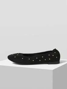 MOTF WOMEN STUDDED PU LEATHER FLATS VALENTINE'S DAY - Black - View 4
