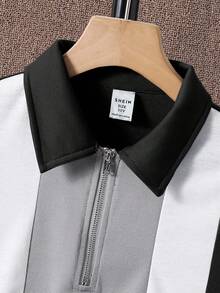 2pcs/Set Tween Boy Casual Contrast Color Block Polo Shirt And Shorts Set, Suitable For Commuting, School, Daily Casual Wear, Sports, Spring/Summer - Black - View 8