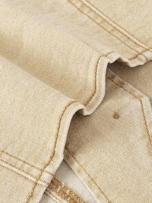 SHEIN MOD Women's Solid Color Front Button Backless Halter Neck Fitted Denim Top - Khaki - View 4