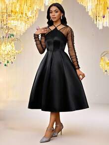 SHEIN Lady Women's Elegant Party Mesh Patchwork Mid-Length Dress  Spring To Summer Carnival Carnival Women Women Carnival Costume Carnival Costumes Women Carnival Costume Valentine Dress Valentine's Day Valentine Clothes Resort Wear Women Black Skirt Summer Summer Clothes Summer Dress Spring Outfit Spring Spring Dress Elegant Dresses For Women Wedding Guest Dress Bridesmaid Dress Wedding Casual Dresses For Women Elegant Party Dresses Elegant Dress Women Elegant Dress Bridesmaid Dress Luxury Evening Dresses For Weddings Wedding Elegant Party Dress Party Dress Carnival Costumes Carnival Carnival Costume Women Carnival Costume Carnival Women Party Elegant Party Dresses Black Skirt Black Dresses - Black - View 3