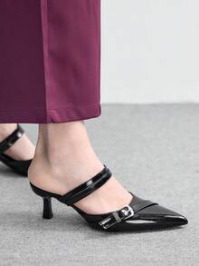 CUCCOO BIZCHIC 女士黑色漆皮高跟穆勒鞋，无后跟套穿式高跟鞋，适合工作和办公室穿着 - 黑色 - 查看 5