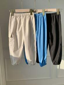 3件套男童休闲运动街头风可爱度假黑色装饰条纹宽松束脚裤、蓝色束脚裤、卡其色束脚裤，适合日常穿着、上学、旅行、运动，春夏秋冬皆宜。 - 彩色 - 查看 5