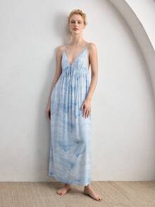 Ocili Women's V-Neck Knotted Ruched Casual Comfortable Daily Sleepwear Camisole Dress - Multicolor - View 2