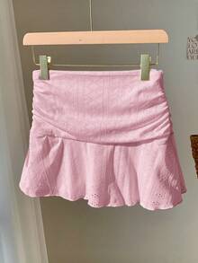 Comfortcana Pink Hollow Textured Ruched A-Line Mini Skirt - Pink - View 2
