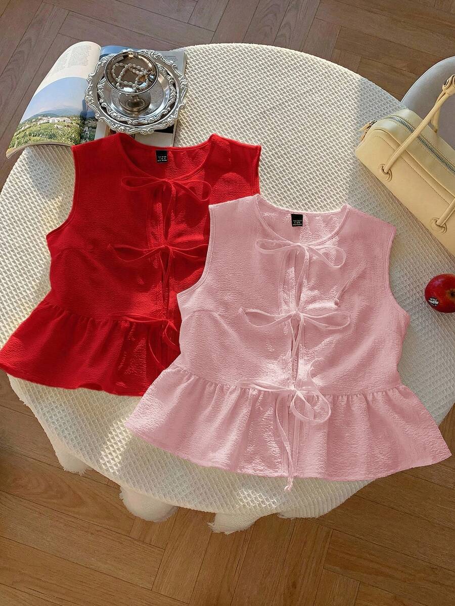 Comfortcana 2件装女士夏季度假衬衫,红色+粉色上衣 - 彩色 - 查看 1