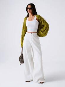 LYSMO Women's Casual Daily Long Sleeve Cropped Cardigan - Green - View 1