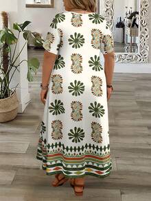 Modelyn CURVE Đầm ngắn tay cổ chữ V dáng suông dành cho nữ cỡ lớn, thích hợp cho mùa hè. - Nhiều màu - Xem 2