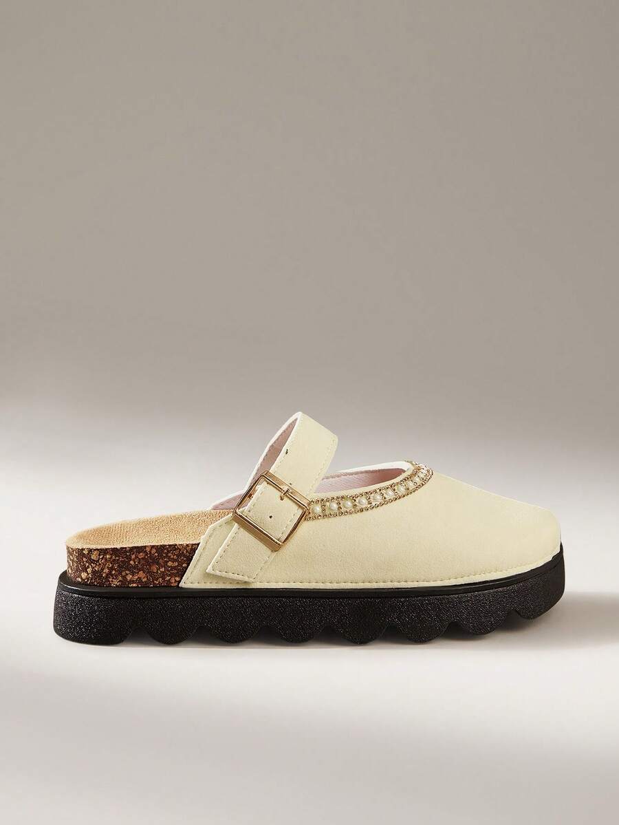 Solecia Women's Buckle Design Casual Fashion Platform Mules - Beige - View 1