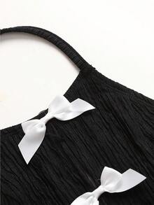 SHEIN 少女黑色针织修身水钻蝴蝶结装饰开衩露背吊带背心，时尚别致，Y2K风格，返校季，母女装 - 黑色 - 查看 8