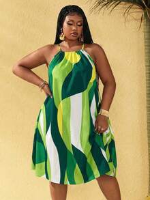 Maweii 大码女士性感热带花卉印花吊带长裙，前短后长裙摆，度假/假日/休闲，蓝色 - 彩色 - 查看 5