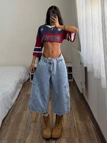 StreetHx 女士浅蓝色宽松休闲牛仔裤，带口袋 - 藍色 - 查看 4