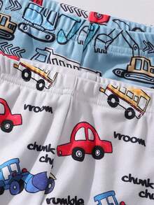 Bộ đồ ngủ 4 món cho bé trai, ôm sát, in hình máy xúc, cần cẩu, xe tải ngộ nghĩnh, phối màu gồm áo dài tay và quần. - Nhiều màu - Xem 5
