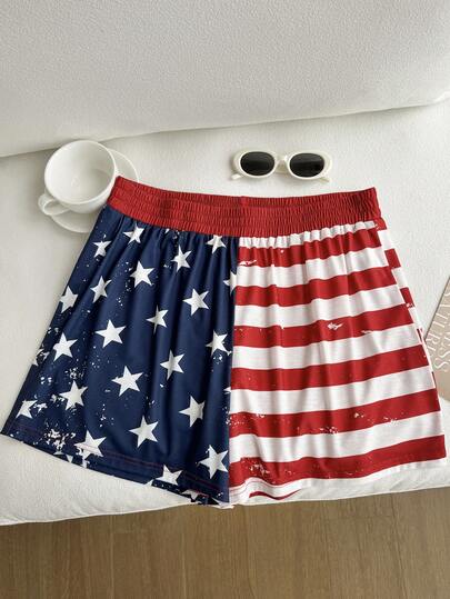 Comfortcana 4th Of July Independence Day American Flag Style Casual Plus Size Shorts, Spring/Summer