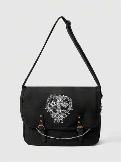 ROMWE Grunge Punk Women's Fashionable Vintage Cross Print Crossbody Bag