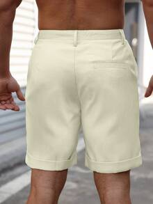 Manfinity Homme Plus Size Men's Solid Color Minimalist Design Belted Pleated Casual Shorts - Beige - View 2