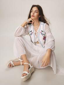 Styleloop 女士时尚纯色编织休闲厚底坡跟凉鞋，波西米亚风度假复古帆布坡跟踝带凉鞋，美式西部音乐节派对穿搭，度假穿搭，旅行必备 - 白色5 - 查看 5