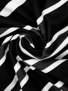 Pregnant Women Round Neck Short Sleeve Slit Striped Casual Summer Dress - Black - View 6