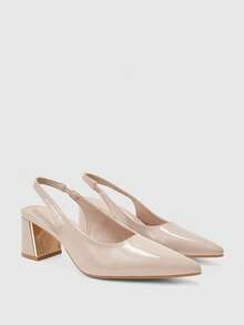 CUCCOO BIZCHIC Giày nữ, giày cao gót mũi nhọn, đế dày, gót trung bình, màu be, kiểu slingback, thời trang và thoải mái, phù hợp cho công sở, đi làm, đa năng. - Da sơn màu be - Xem 7