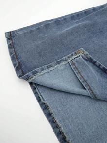 GlowEve Women's Lapel NeckShort Puff Sleeve Double-Breasted Casual Denim Jacket - Blue - View 7