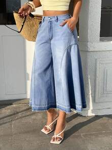 Sunnyshic Women's Casual Frayed Pocket Washed Light Blue Denim Jeans, Summer - Blue - View 6