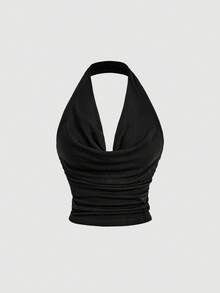 SHEIN MOD 女士两件套垂褶领口褶皱吊带露脐上衣，黑色和酒红色吊带露脐短款上衣，复古、浪漫、经典风格，舒适、优雅，适合夏季假期、春夏女士、情人节、庆典、海滩度假、休闲度假、毕业典礼等场合。 - 彩色 - 查看 7