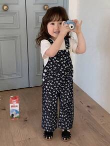 DAZY Infant/Toddler Girls' Floral All-Over Print Casual Bib Overalls Jeans - Blue - View 6