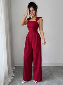 GlowEve Nuovo tuta da donna con bretelle a spaghetti e design a fiocco, in tessuto lavorato, elegante e versatile per lavoro, vacanza, adatta per San Valentino - Bordò - Visualizzare 8