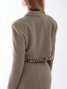 OverBlushhh 女士格子修身长袖毛边短款西装外套，适合日常和办公室穿着，四季皆宜 - 棕色 - 查看 2