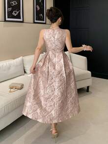 DAZY 女士优雅印花无袖中长连衣裙，夏季婚礼宾客礼服 - 粉色 - 查看 2