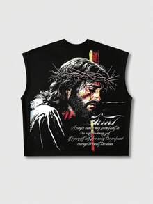 ROMWE MEN Men's Casual Loose Fit Figure Print Tank Top, Summer - Black - View 2