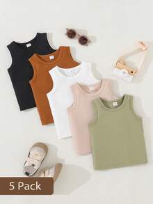 SHEIN 5 pièces/set Débardeurs tricotés multicolores décontractés, convenant comme couche, pour les sorties, les tenues décontractées, les voyages, adapté aux bébés garçons de 6 mois à 3 ans - Multicolore - Voir 3