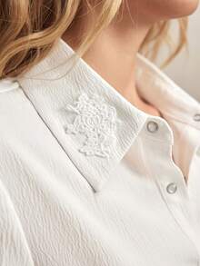 BizChic Solid Color Waist-Cinching Blouse, Business Formal Minimalist Commute Office Social Independence Day Graduation Season Music Festival Slimming Summer Date Daily Vacation Party Wedding Guest Outing Beach Gathering Holiday Shopping Afternoon Tea Travel - White - View 2