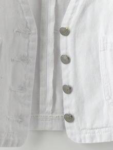 SHEIN LUNE 女士纯色休闲无袖牛仔上衣，女士白色牛仔背心 – V领无袖纽扣短款夏季休闲穿搭，女士白色牛仔短款背心 V领无袖Y2K街头风，女士优雅白色牛仔背心 – V领无袖纽扣度假风，牛仔背心，白色牛仔，短款背心，V领背心，无袖背心，纽扣背心，夏季背心，Y2K风格，白色牛仔面料，完美叠穿，打造各种夏季造型 - 白色 - 查看 3