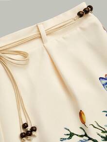 GlowEve CURVE 加大码女式杏色复古印花抽绳腰A字短裤。适合场合：日常休闲穿着、度假、轻度社交场合、轻度办公/通勤。 - 彩色 - 查看 8