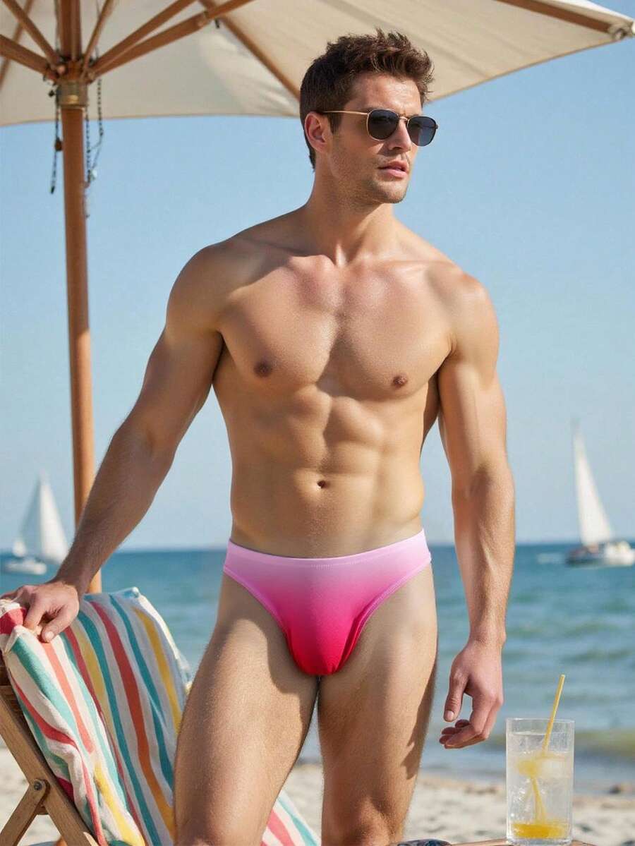 Manfinity Swimmode 男士渐变性感沙滩泳裤 - 粉色 - 查看 1