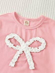 Cozy Pixies 2pcs Set Baju Bayi Perempuan Rajut Lembut Leher Bulat Lengan Pendek dengan Hiasan Pita dan Celana Pinggang Elastis, Bayi Perempuan - MultiWarna - View 4