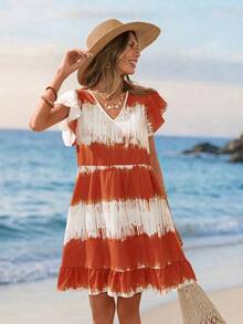 Sylviya Đầm nữ tay ngắn nhuộm màu tie-dye kiểu dáng thường ngày, thích hợp cho kỳ nghỉ. - Nhiều màu - Xem 6