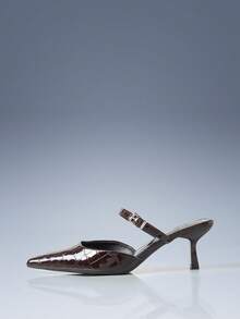 CUCCOO GRLICON Women's Black Fashion Pointed Toe Block Heel Pumps - Coffee Brown - View 2