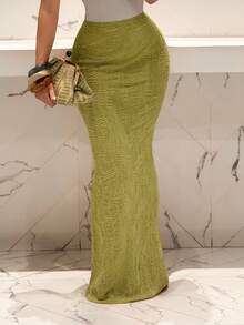 Slaydiva New Y2K Streetwear Casual Minimalist Basic Mint Green Wavy Textured Fabric Sexy Bodycon Skirt, Suitable For Music Festivals, Valentine's Day, Daily Wear, And Dates - Mint Green - View 1