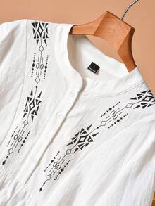 Rusticease 印花白色休闲女式短袖衬衫，春夏款 - 白色 - 查看 5